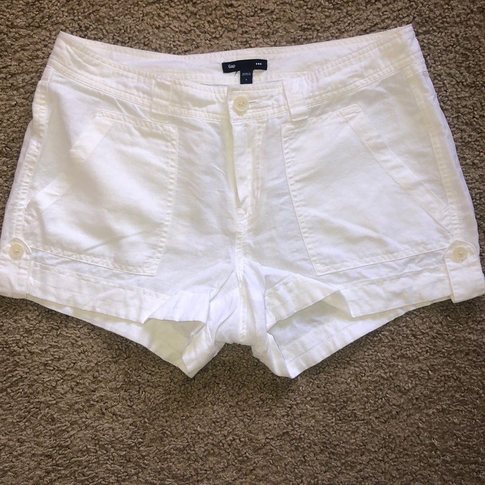 White linen shorts